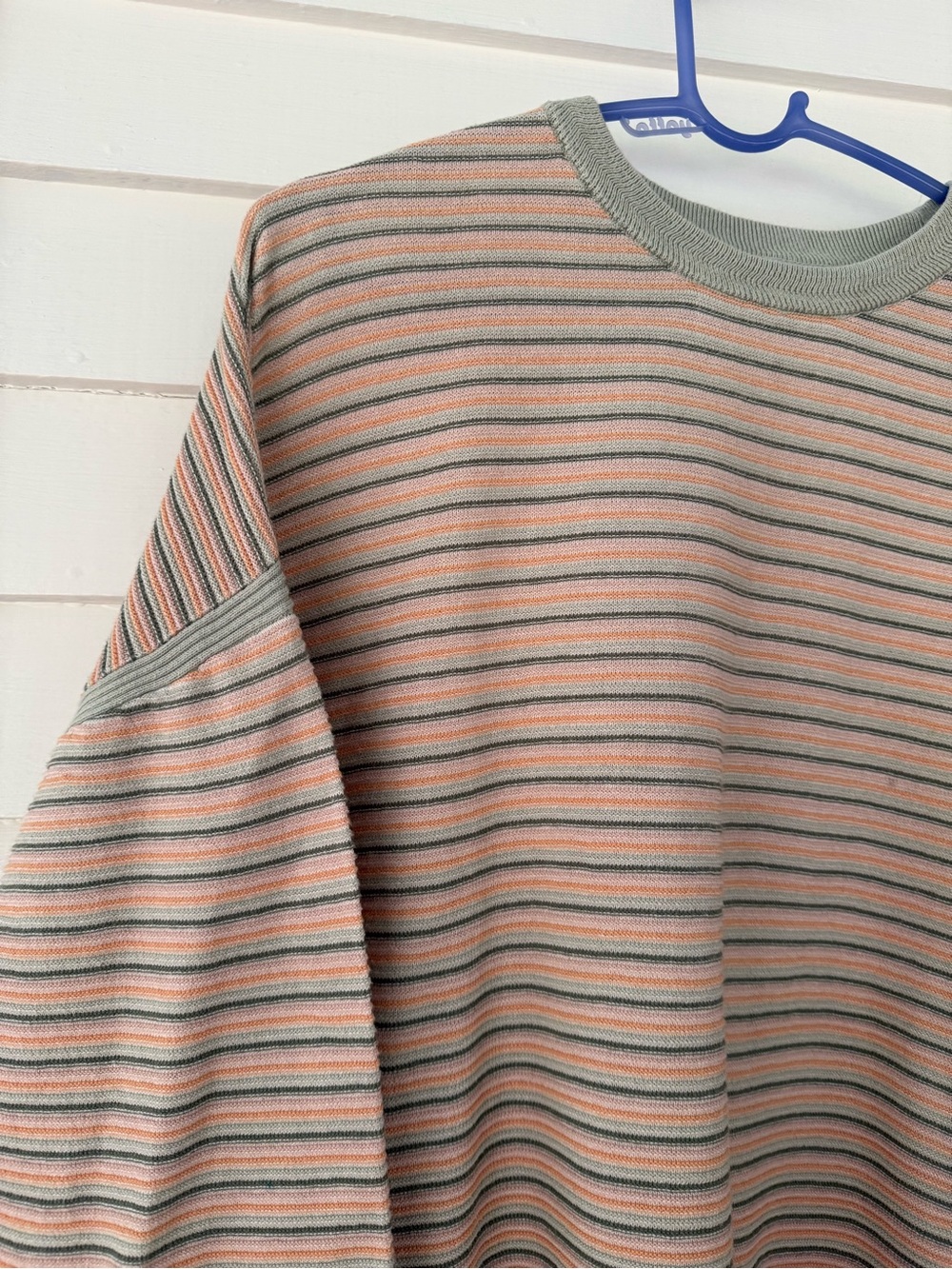 Spiritual Gangster Striped Crewneck Sweater in Sage Green and Peach - Picture 3 of 8